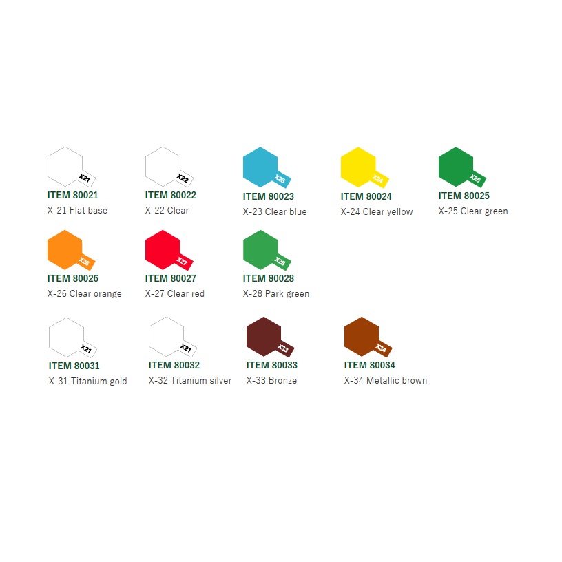 SƠN MÔ HÌNH TAMIYA - ENAMEL PAINT X-21 - X-34 (BÓNG/GLOSS)