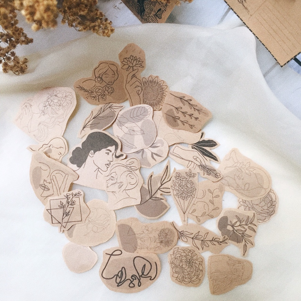 35 sticker giấy kraft phong cách Aesthetic