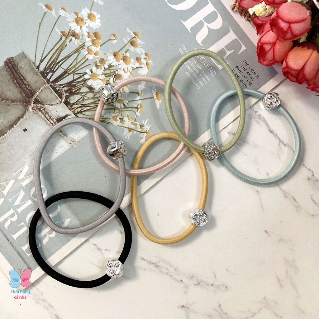Dây cột tóc thun màu đính hột tim - DBT15