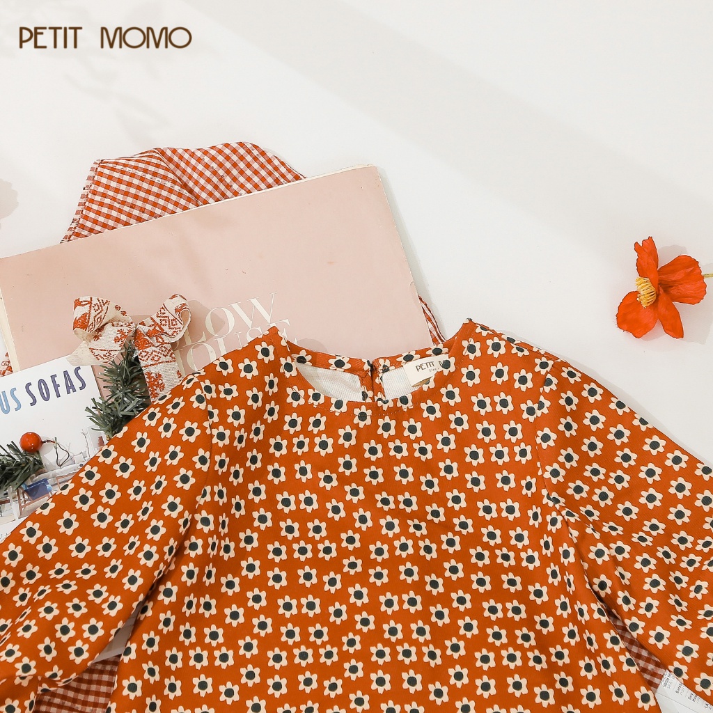 Váy Dài Tay Cho Bé Gái 1 6 Tuổi PETIT MOMO Chất Vải Nhung Mềm Mại Họa Tiết Hoa Nhí H077