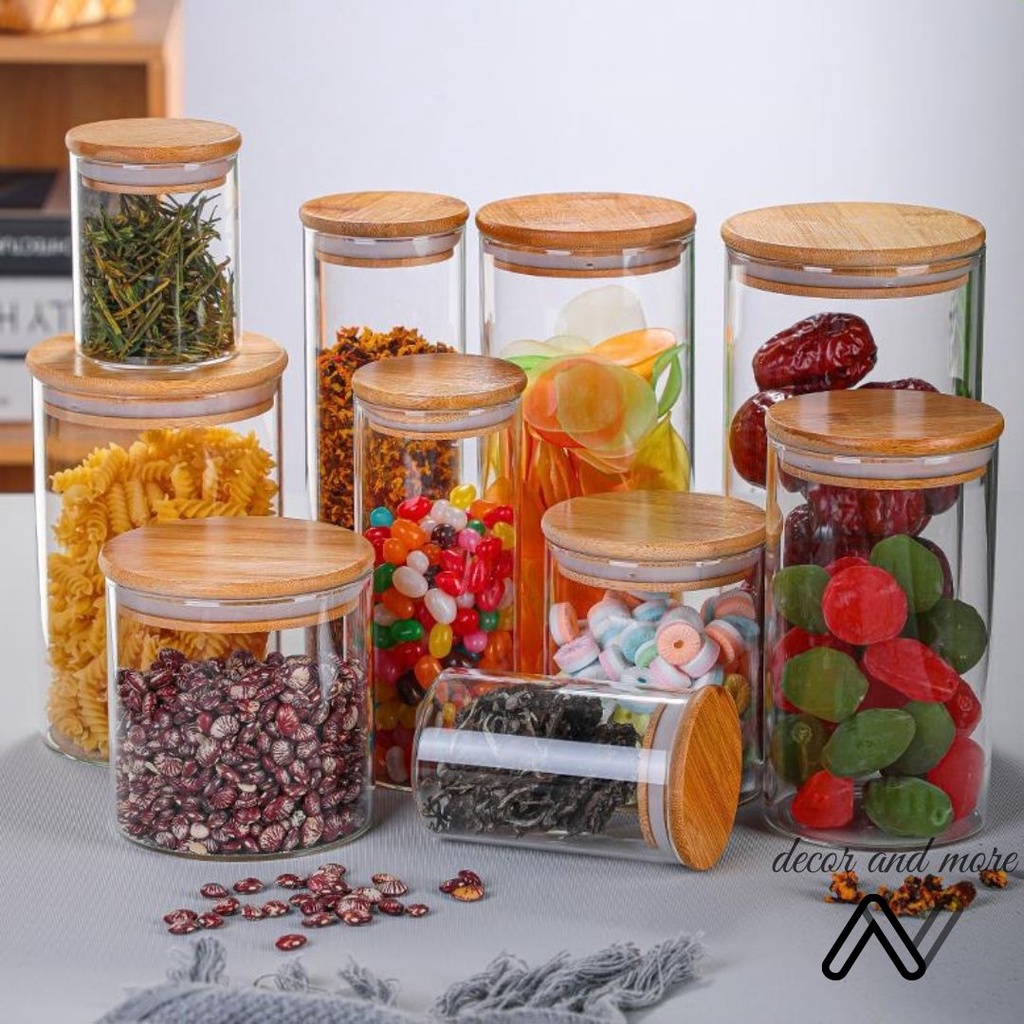 Lọ thủy tinh nắp gỗ, hũ đựng gia vị, thực phẩm khô, đạo cụ chụp ảnh ANDECOR
