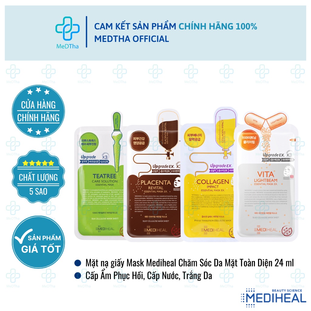 Mặt nạ giấy Mask Mediheal - Cấp Ẩm Phục Hồi, Cấp Nước, Trắng Da, Dưỡng Da, Chăm Sóc Da Mặt Toàn Diện 24 ml [Chính Hãng]
