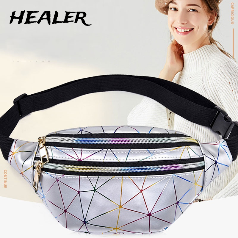 Túi Đeo Chéo Ngực Bằng Da PU Màu laser Đính Kim Cương Thời Trang Đường Phố Cho Nam Và Nữ