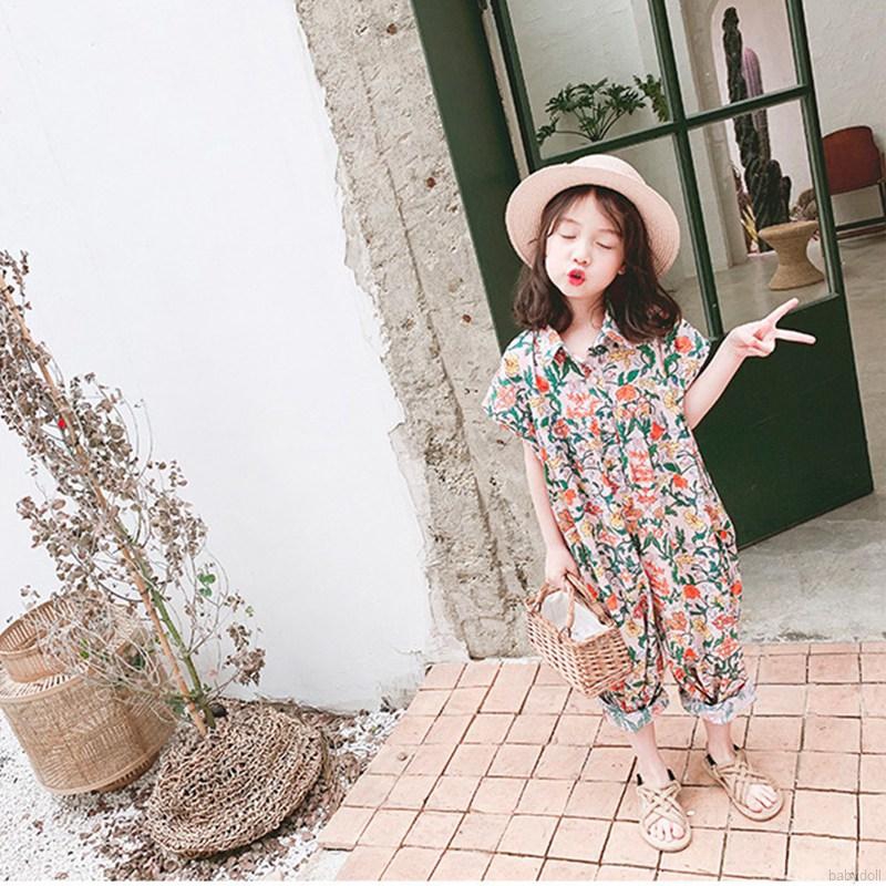 Bộ Áo Liền Quần In Hoa Cho Bé Gái 1-7 Tuổi
