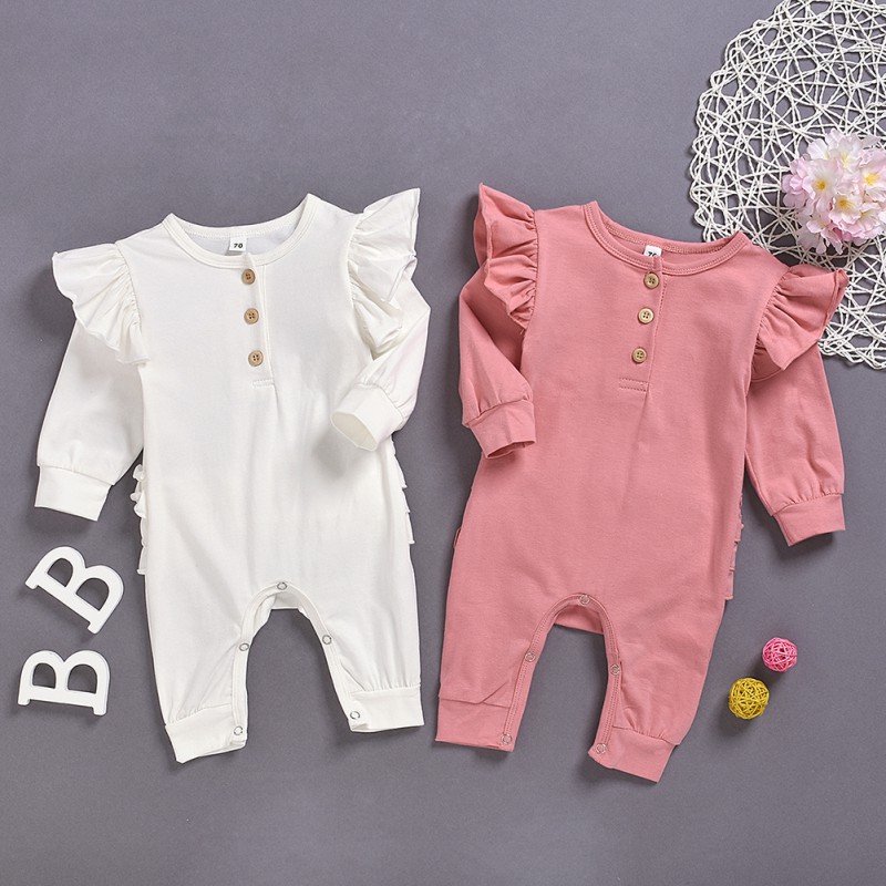 Áo liền quần dài tay phối bèo nhún xinh xắn cho bé gái