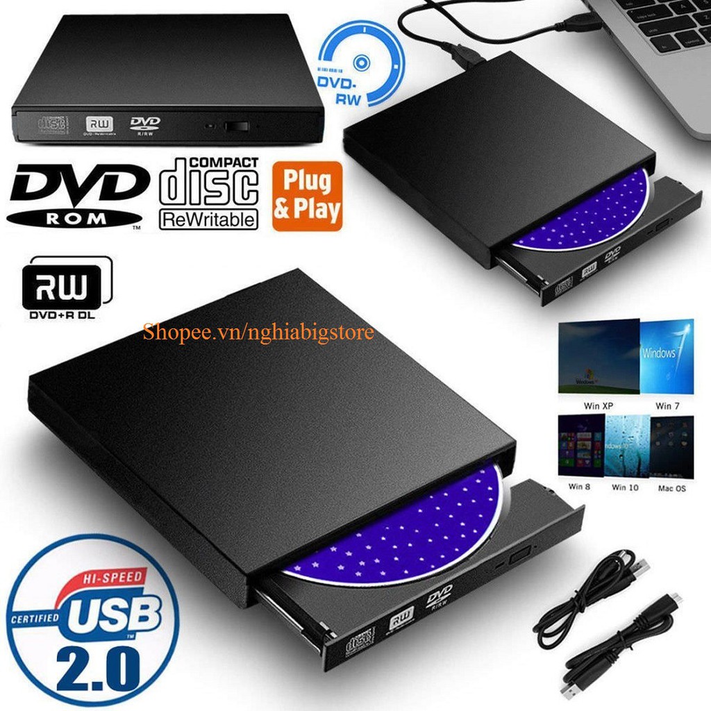 Ổ Đĩa Quang Đọc Ghi CD DVD Gắn Ngoài Cổng USB Rewritable - NowShip, Grab Tp.HCM