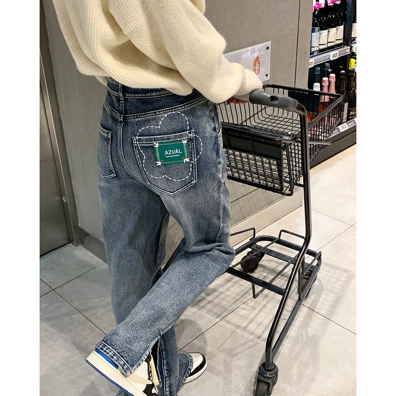 Quần jeans Nữ Lưng Cao Ống Rộng Thời Trang Hàn Quốc