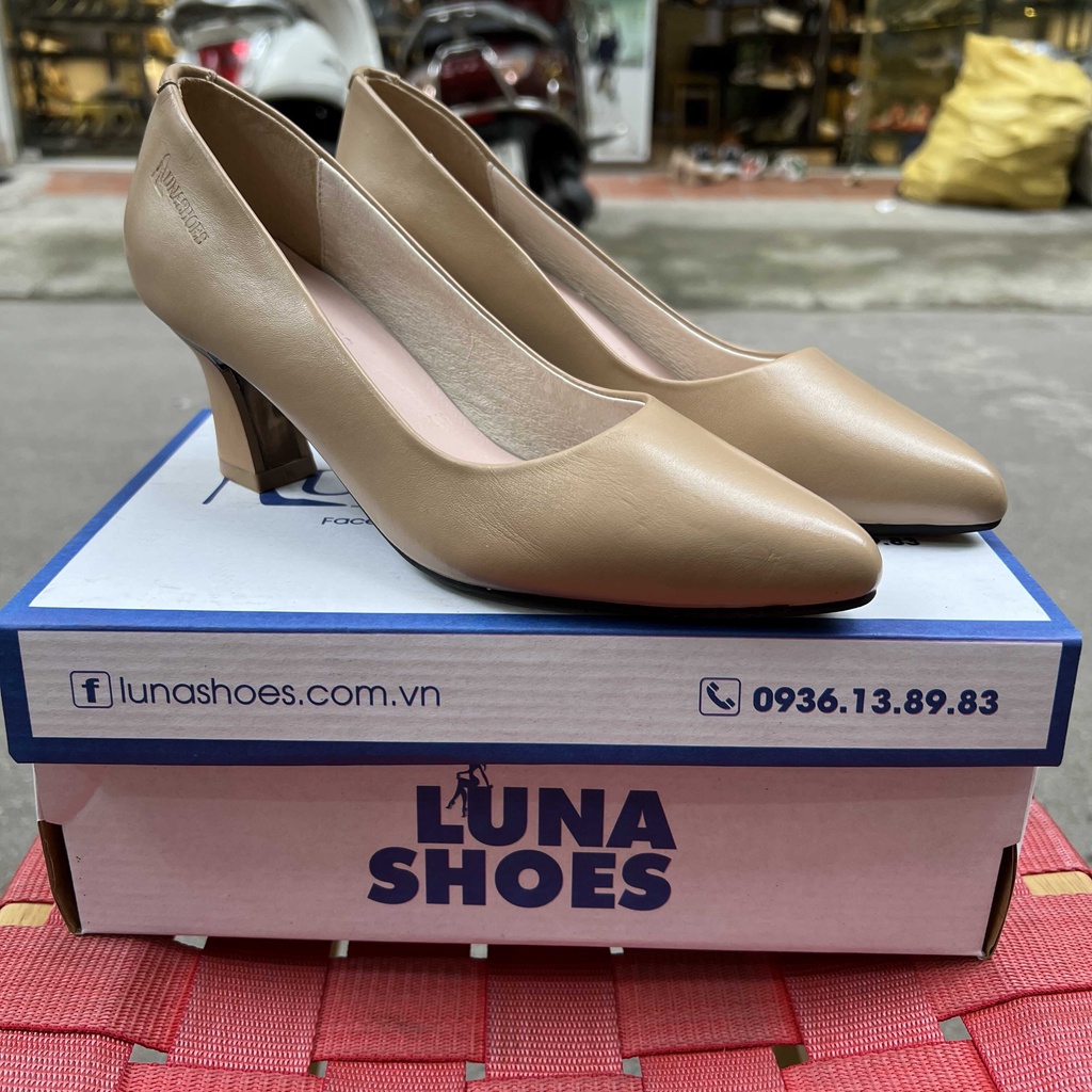 Giày cao gót nữ mũi nhọn 5p LUNASHOES 5701 da bò thật mềm êm chân bảo hành 2 năm lỗi 1 đổi 1