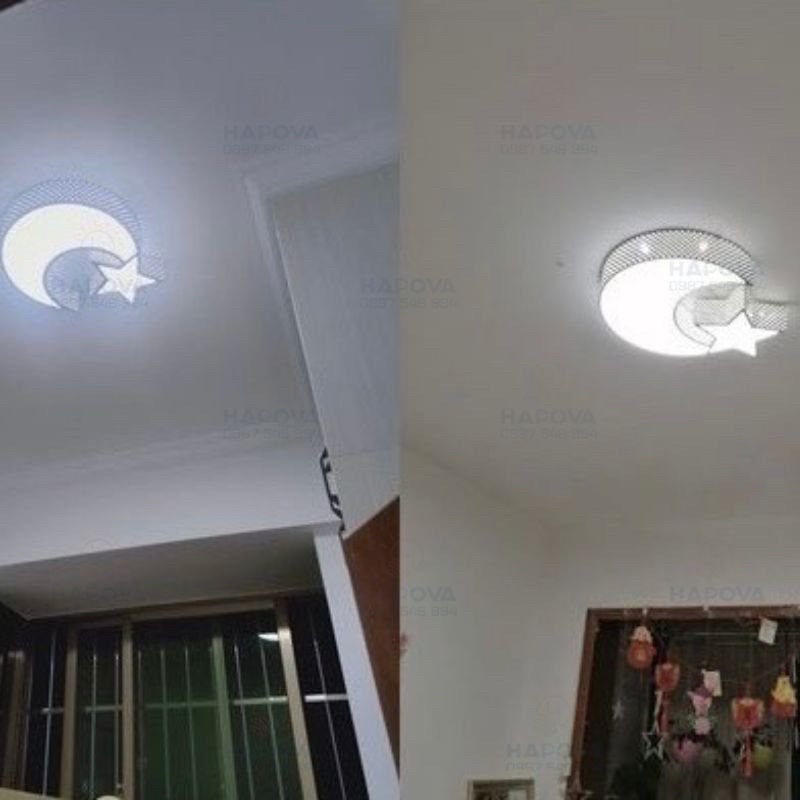 Đèn ốp trần phòng khách, phòng ngủ hình trăng sao HAPOVA GABI 8324 + Tặng kèm Khiển