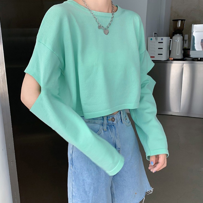 IELGY  Áo Thun Dài Tay Màu Sắc Đơn Giản Dễ Phối Đồ Cho Nữ