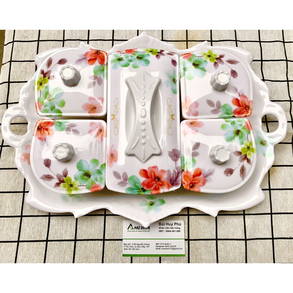 SALE NGHỈ TẾT Hộp khay đựng bánh kẹo mứt Tết đẹp bằng nhựa phíp chữ nhật có nắp đẹp cao cấp giá rẻ hoa văn sắc nét