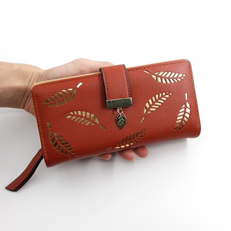 Ví Dài Nữ Có Khóa Kéo Họa Tiết Lá Cây Thời Trang