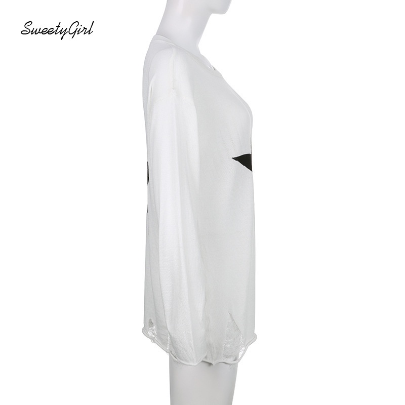 Áo Khoác Cardigan Dệt Kim Tay Dài Cổ Tròn Dáng Rộng In Họa Tiết Ngôi Sao Màu Tương Phản Thời Trang 2022 Cho Nữ