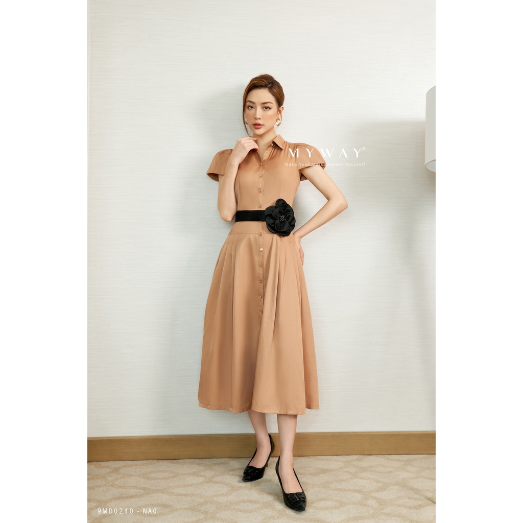 Đầm Nữ Công Sở MY WAY Dáng Xòe Phối Belt Hoa Sang Trọng 9MD0240
