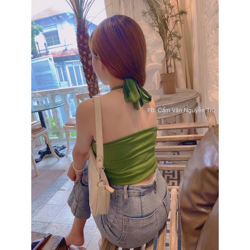 Áo yếm thun gân màu xanh siêu hot