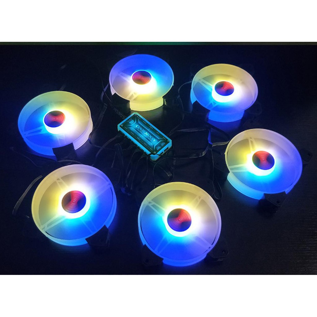 Quạt fan led Coolmoon RGB chính hãng ( fan Coolman) kèm bộ điều khiển HUB có led RGB