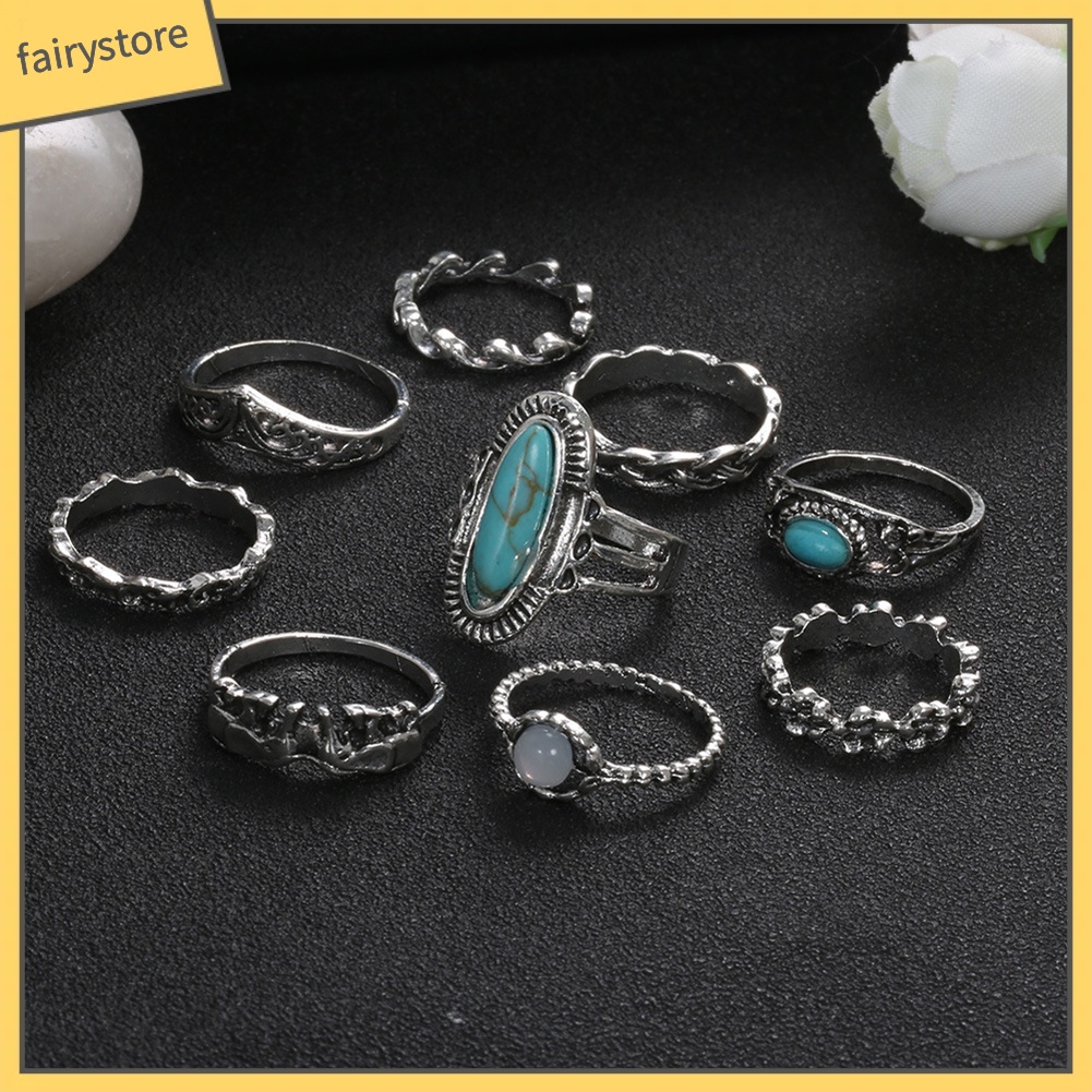 Set 9 nhẫn đeo tay phong cách bohemian thời trang cho nữ