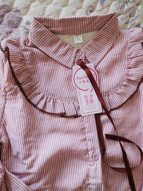 Sơ mi cổ bèo công chúa lót nỉ ấm cho bé gái