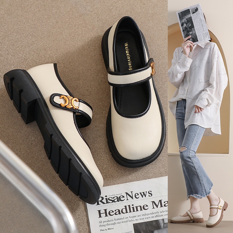 Giày Búp Bê Da Mũi Tròn Đế Dày Mềm Mại Phong Cách Anh Quốc Cổ Điển Size 34-42 Cho Nữ