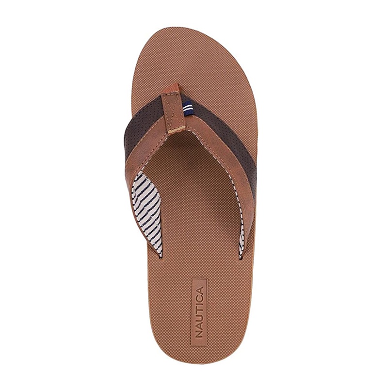 Dép nam Nautica Clarkson 2 Logo-Embossed Thong Sandal - Tan/Brown