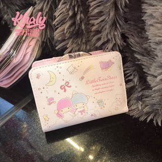 Bóp ví tiền cầm tay nút bấm da mềm hình 2 bé Little twin stars sao nhiều ngăn màu trắng dành cho nữ và các bạn gái