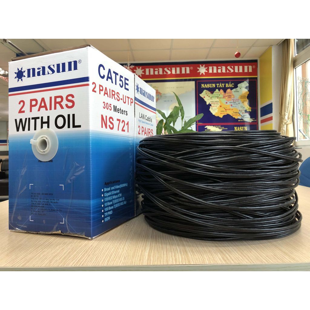 Dây mạng 4 lõi VỎ PE CỨNG NGOÀI TRỜI Cat5e NASUN NS-721