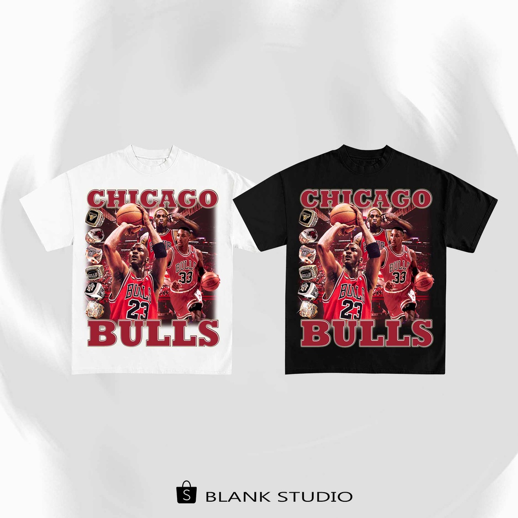 BLANK | Áo Thun CHICAGOBULLS Tay Lỡ Unisex - Đen/Trắng Cổ Tròn