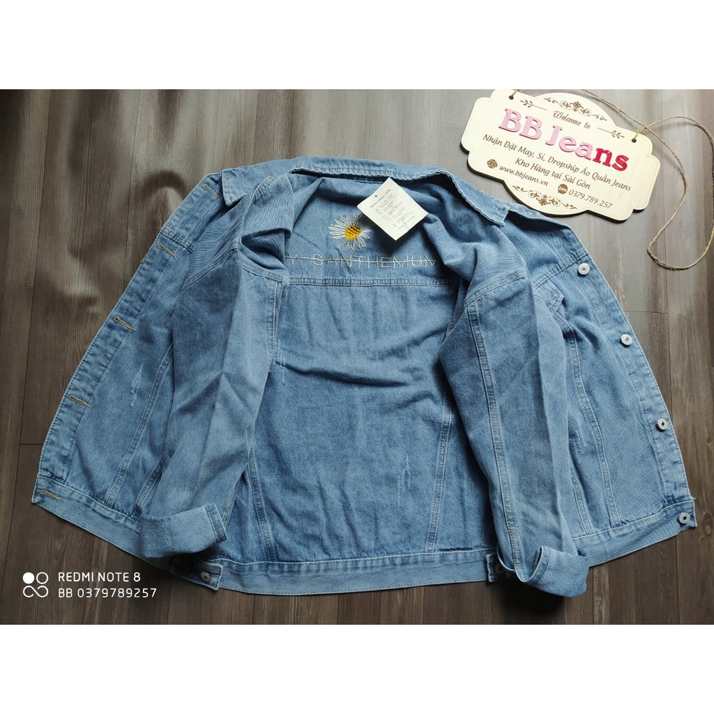 Áo khoác jean nữ BB cao cấp form rộng đủ size M-L-XL bông cúc BB59