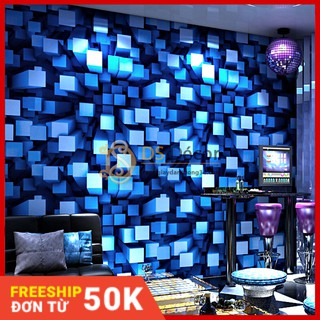 Giấy dán tường khối xanh 3D karaoke khổ 10m x 53cm - 3D047