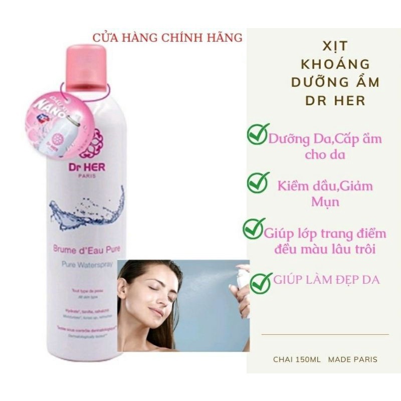Xịt Khoáng Cấp Ẩm Dr Her Paris Làm Mát Da Cố Định Lớp Trang Điểm Chai 150ml- shop Hello Sun
