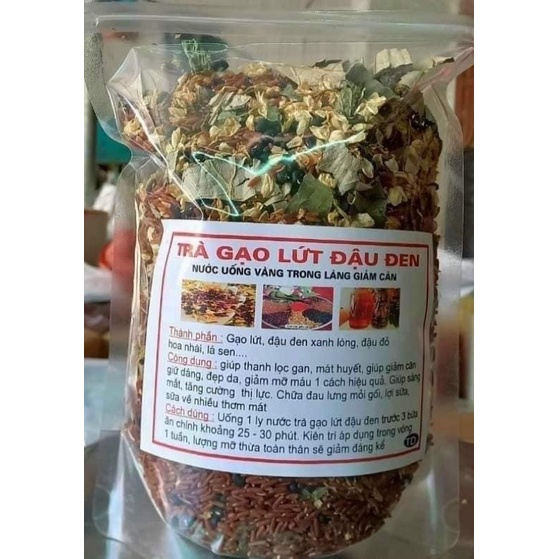 Trà gạo lứt đậu đen xanh lòng 1 kg mix lá dứa gạo quê rang củi