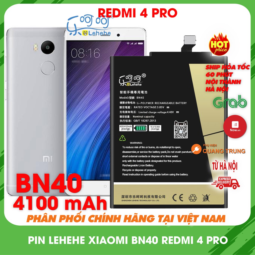 Pin xiaomi redmi 4 pro , Redmi 4 prime BN40 chính hãng Lehehe, bảo hành 6 tháng