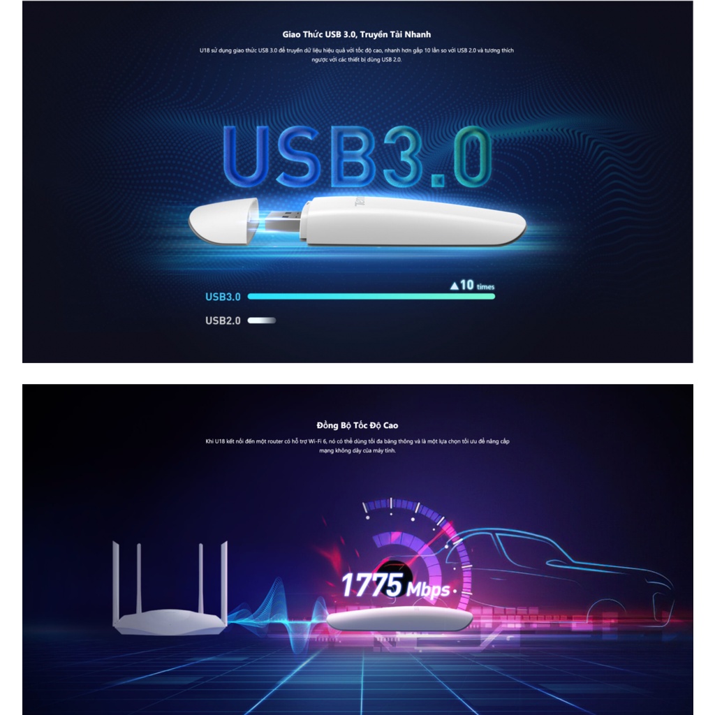 USB Thu WiFi 6 Tenda U18 Dành Cho PC, Laptop Băng Thông AX1800 - Chính Hãng