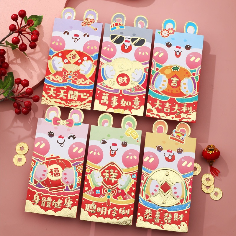 Set 6 Bao Lì Xì Hình Thỏ Xinh Xắn Mừng Năm Mới 2023