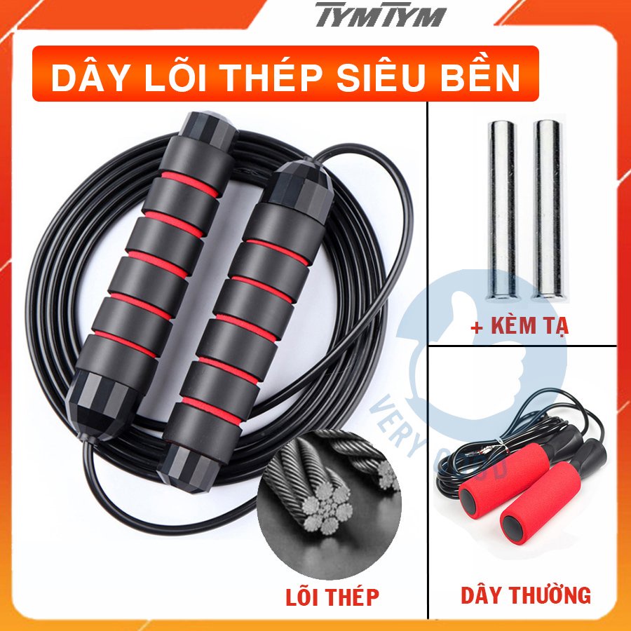 Dây nhảy thể dục lõi nhựa, lõi thép cao cấp 2,9m (kèm tạ) - Dụng cụ tập nhảy giúp săn chắc chân tay tăng cường sức khỏe