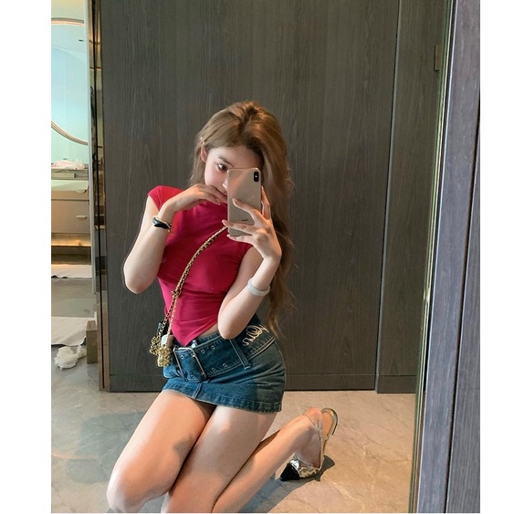 Cocory vn Áo Croptop Màu Trơn Dáng Ôm Thời Trang Quyến Rũ Cho Nữ