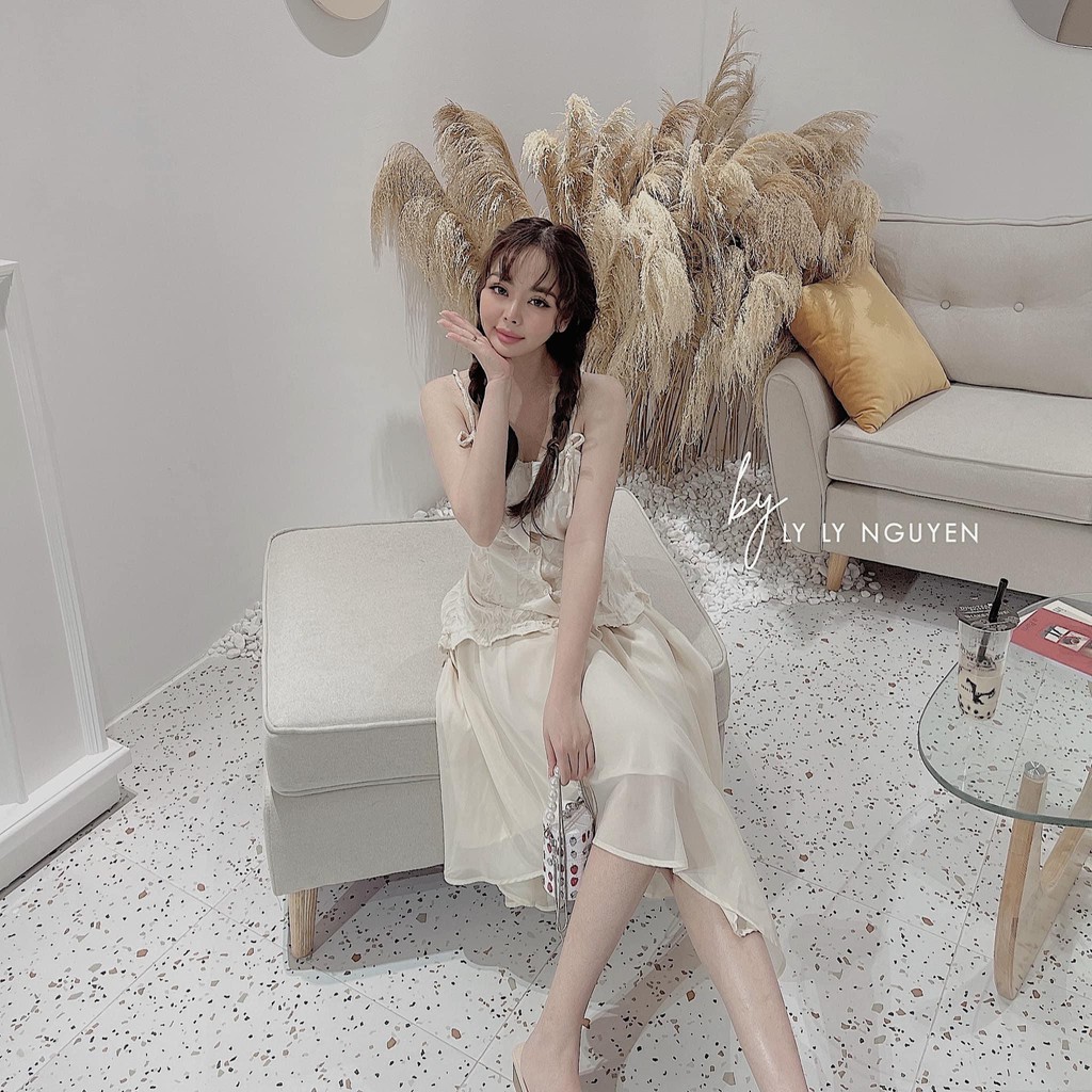 Set 2 Dây Ren Buộc Vai Mix Chân Váy Tơ Xòe 2 Lớp