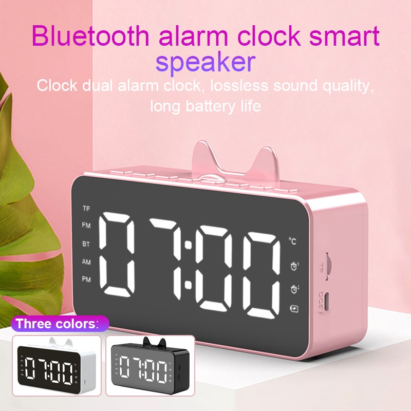 Cô gái dễ thương hoạt hình sáng tạo loa bluetooth gương đồng hồ báo thức cá tính Loa siêu trầm mát mẻ có thể sạc lại với thời gian hiển thị nhà di động quà sinh nhật nhỏ retro loa mini