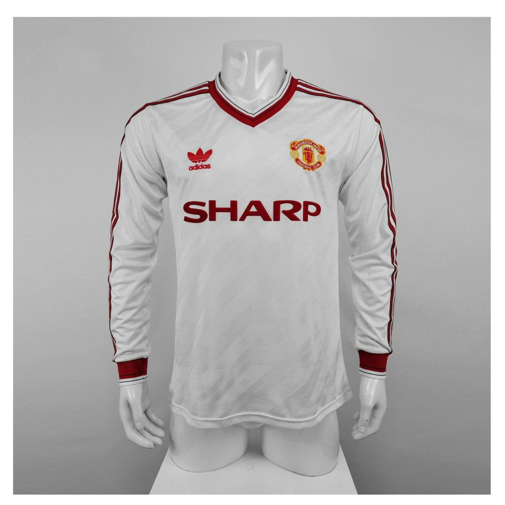 Áo Thun Đá Banh Tay Dài In Logo Manchester United Phong Cách Retro Cho Nam Size S-2xl 90-92