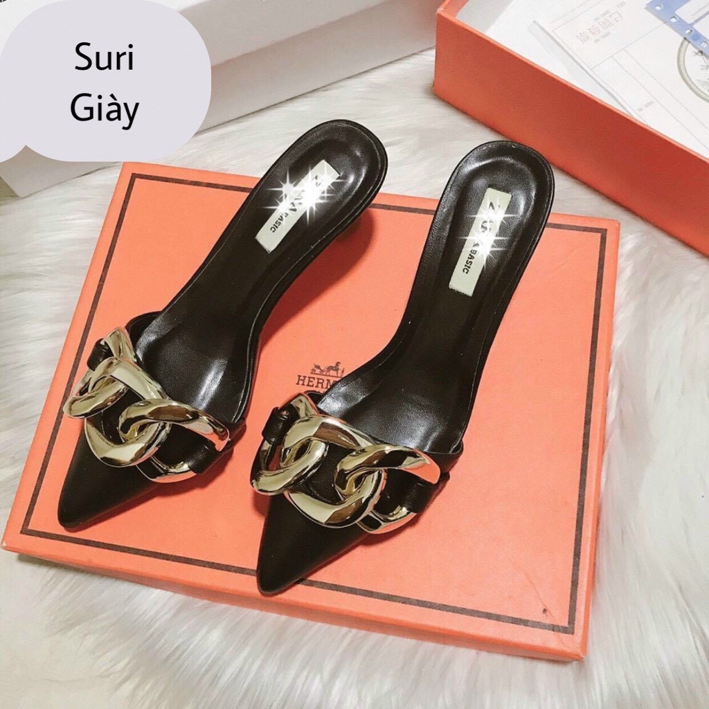 FREESHIP GUỐC NỮ CAO GÓT DA LỲ MỀM XÍCH NGANG ÊM CHÂN MS Q160