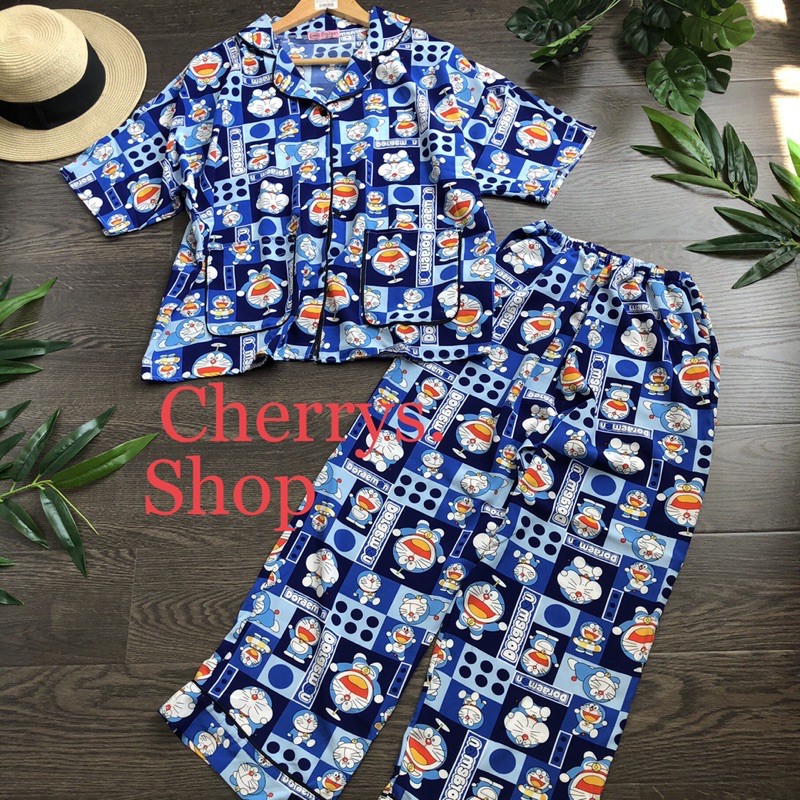 set đồ bộ pijama lụa thái fom cánh dơi cộc tay quần dài dưới 60 kg siêu đep