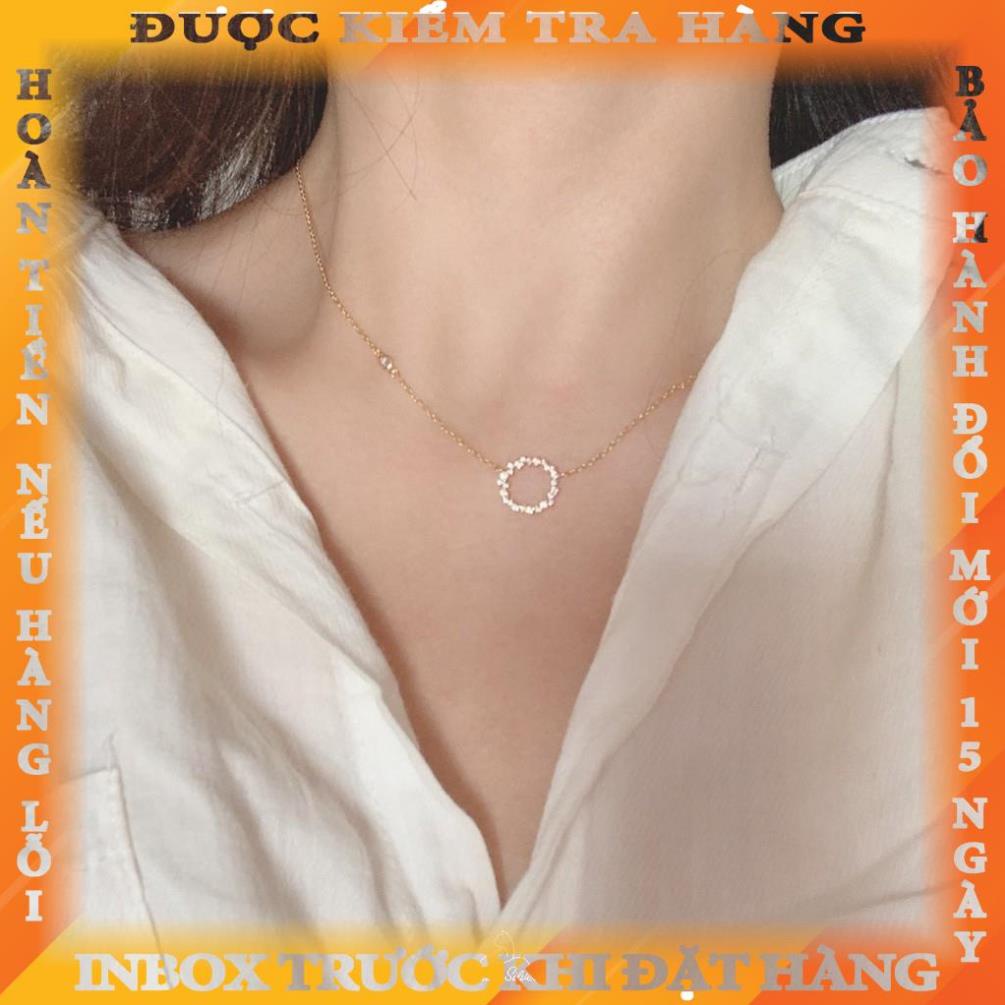 Dây chuyền nữ mạ vàng 14K không phai mặt tròn đính đá sang trọng, dây chuyền Miuu Silver tranduong