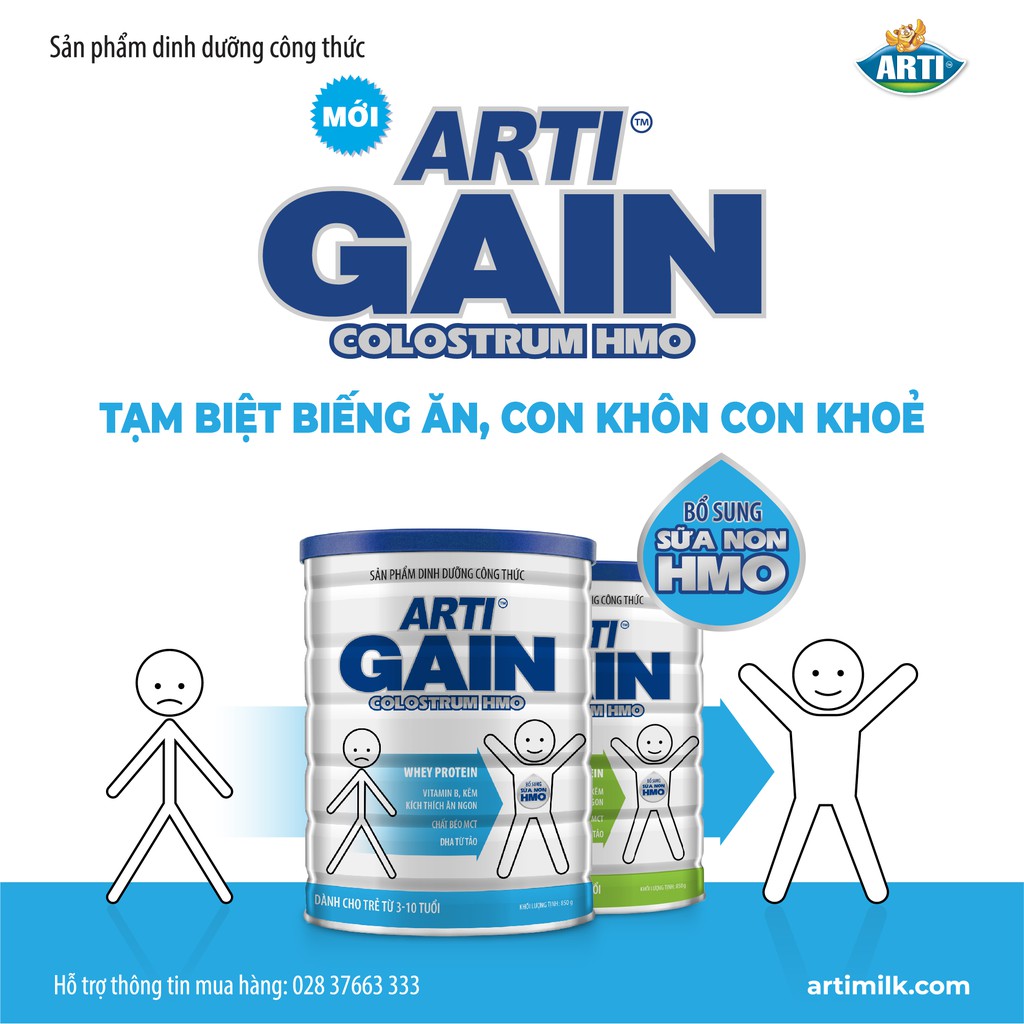 Sữa Bột Công Thức Tăng Trưởng ARTI GAIN COLOSTRUM HMO 6 - 36 THÁNG - 850G