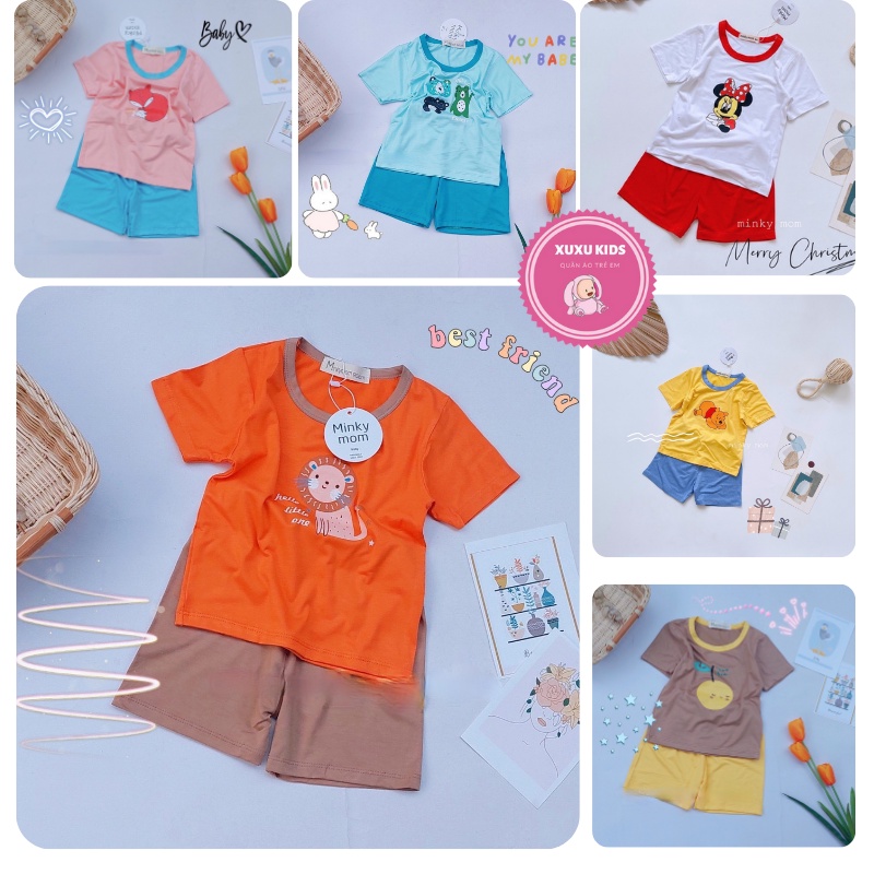 Bộ cộc tay bé trai, bé gái chất thun lạnh co giãn 4 chiều mát lạnh, họa tiết hoạt hình Xu Xu Kids size từ 8 đến 18kg
