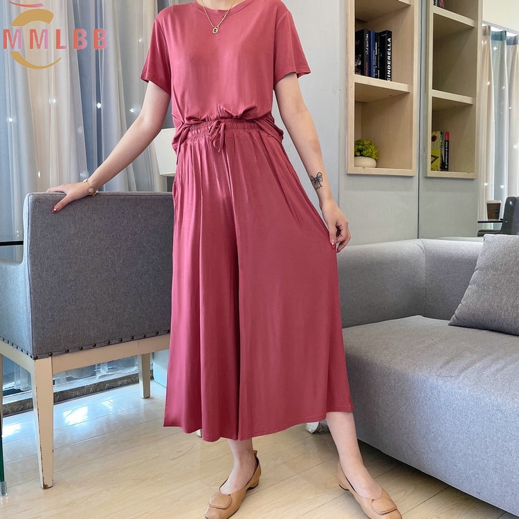 Quần ống rộng 9 Tấc Vải cotton Lưng Cao Co Giãn Tốt 9 Màu Lựa Chọn Thời Trang Cho Nữ Màu Sắc