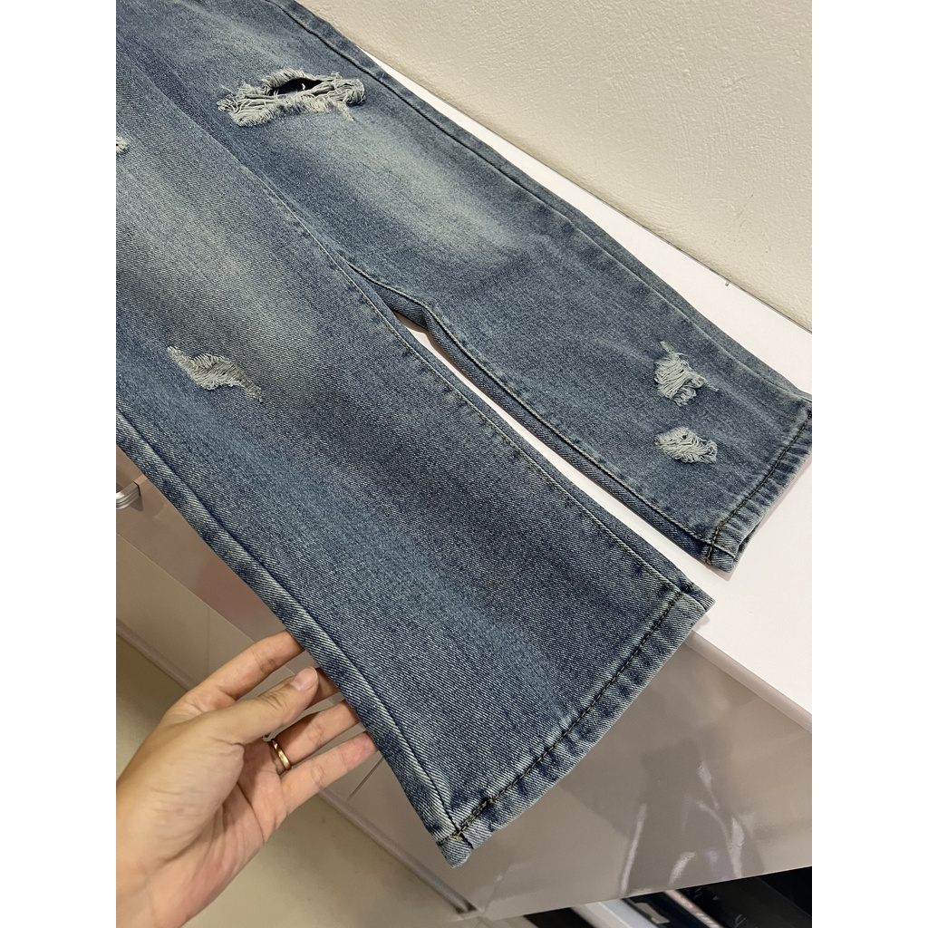 Quần jean suông ống rộng cạp cao rách gối,quần bò dáng suông-MAI THỎ SHOP-