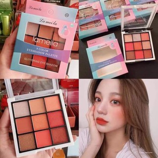 Bảng phấn mắt 9 màu Lameila Glittering Eye Shadow hàng nội địa Trung - Bảng phấn mắt 9 ô Lameila với 4 tone màu
