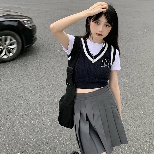 Áo kiểu ZHELIHANGFEI vải dệt kim không tay hở eo quyến rũ trẻ trung phong cách Mỹ