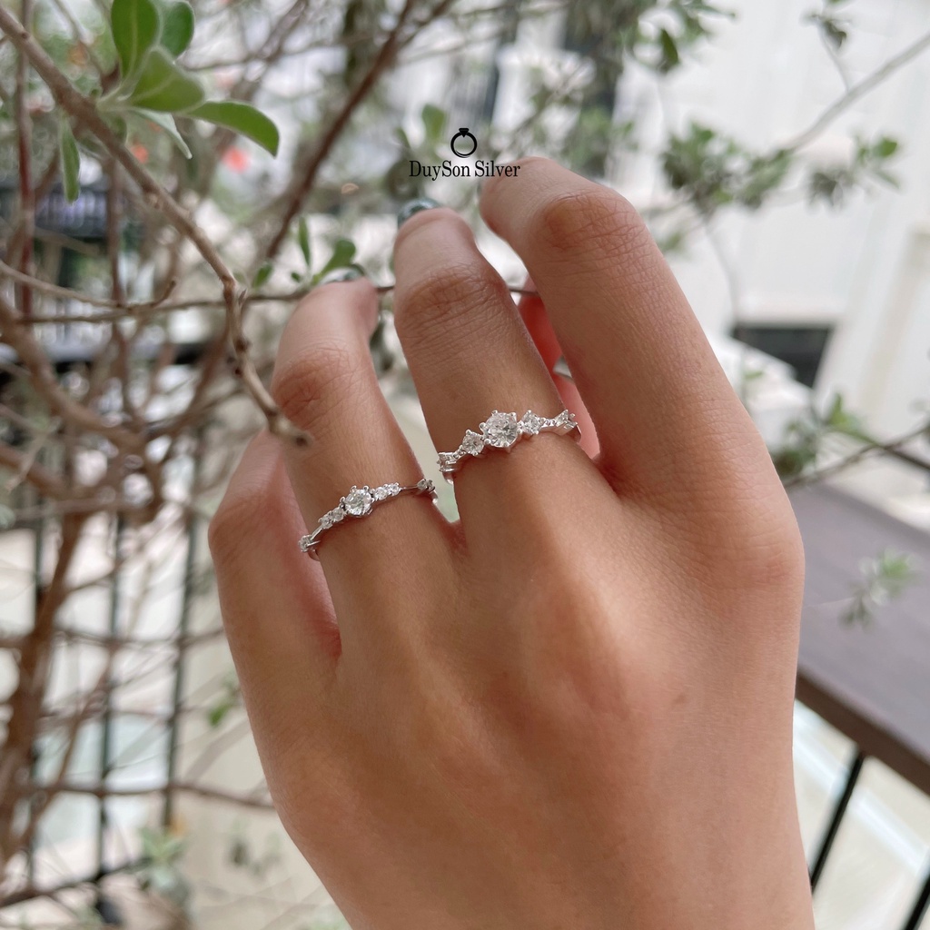 Nhẫn bạc nữ đính đá đẹp lấp lánh, nhẫn nữ bạc 925 ổ cao DUYSON SILVER [NKX1]