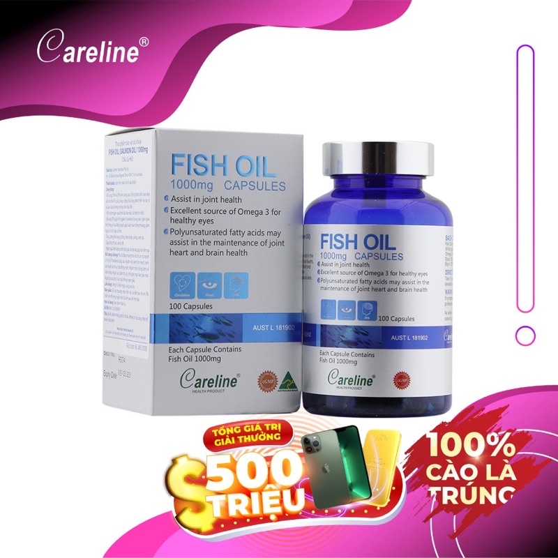 Viên Uống Dầu Cá Hồi Bổ Sung Omega-3 Tăng Cường Sức Khoẻ Careline Fish Oil (Salmon Oil) 100 viên